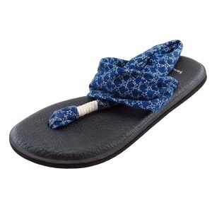 Sanuk Women's Size 5 Blue Fabric T-Strap Sandals Casual Comfort Flip Flop Shoes